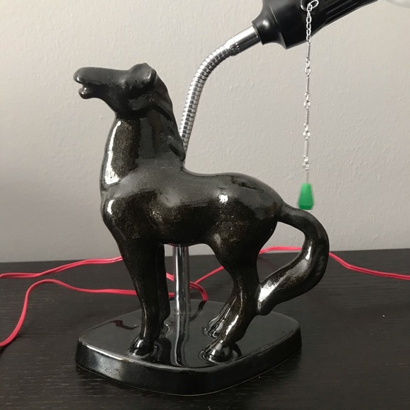 VTG Ceramic Horse Lamp in Glossy Dark Green Glaze - Picture 2 of 8
